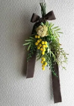 ミモザ　造花スワッグ　アーティフィシャルフラワー　　ナチュラル　グリーン