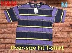 新品未使用 H&M オーバーサイズフィットTシャツ ダークブルー ボーダーM