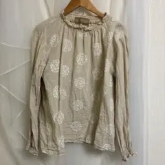 nous rendent heureux 刺繍入り長袖ブラウス