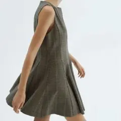 H&M エイチアンドエム チェック ノースリーブ ミニワンピース フレア XS