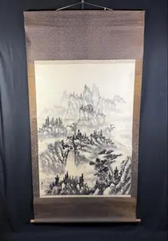 沈铨山水（九如图）中国画 掛け軸 水墨画 和室 玄関 茶室 壁掛け 美術