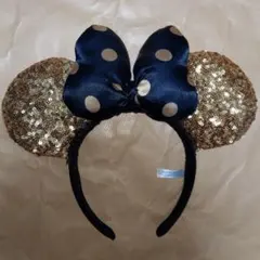 ミニーマウス耳カチューシャ ゴールド ネイビー