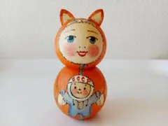 【LYH276-B】北欧ロシア雑貨 リューバ作　木製人形 CCCP 宇宙開発ねこ