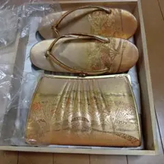 金色 花柄 和装履物 ハンドバッグ セット
