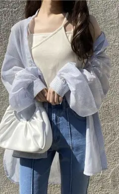 グレイル　ストライプ　シアーバンドカラーシャツ　ブルー