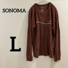 SONOMA【L】茶色 ブラウン ソノマ 長袖カットソー プリント ワッフル