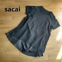 sacai サカイ　異素材　ドッキング　Tシャツ 刺繍　ブラック　クルーネックのサムネイル