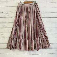 axes femme ロングスカート M 綿 ストライプ フレア 森ガール 赤