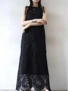 ESICA レースロングキャミワンピース M黒ブラック　美品のサムネイル