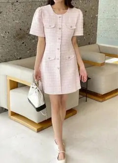 ピンク ツイード風 ミニドレス