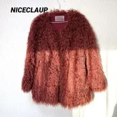 3-55【NICECLAUP】レディース　ファーコート　お洒落　ワインレッド♪