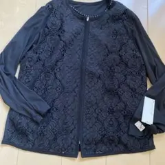 新品　黒 レース カーディガン 長袖 ビーズ付きアンサンブル