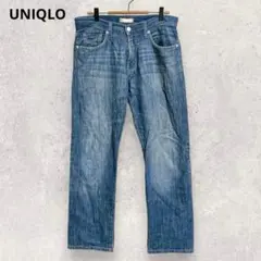 UNIQLO ユニクロ リネン混 デニムパンツ メンズ M ブルー ストレート