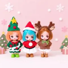 ぷちリカちゃんサイズ　ドール服クリスマスワンピース8点セット