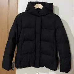 UNIQLO ユニクロ　フード付ダウンジャケット　ダークグレー　表地ウール混紡