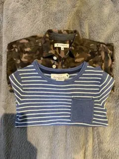 迷彩柄シャツとストライプ柄の長袖トップスセット