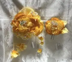 黄色の 花飾り セット ヘアアクセサリー 成人式 卒業式 結婚式