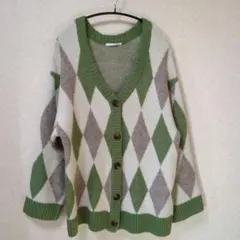 【used】RETRO GALLERY ダイヤモンド柄ニットカーディガン フリー