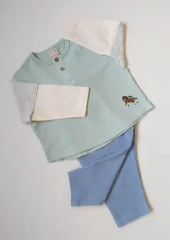 【美品未使用】petit main 長Tシャツ ・ユニクロ7分丈パンツセット80