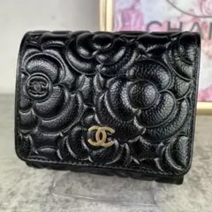 CHANEL 揺れるチャーム付き黒カメリア コインケース 小銭入れカード4