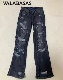 VALABASAS ダメージ加工 ブラックフレアジーンズ 32