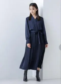 nano universe ヴィンテージサテンワンピース　ネイビー