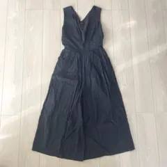 デニム オールインワン サロペット 深V ワイドパンツ ゆったり 美品