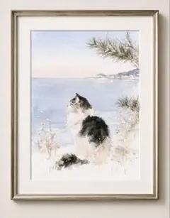＜海辺を眺める猫＞ 現代アート