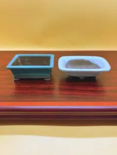 緑色と白色の陶器製盆栽鉢2個セット