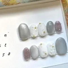 ネイルチップ現品【15458】シュガーネイル フラワー 白 冬ネイル