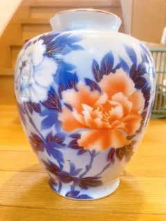 花瓶 陶器 牡丹柄 紺色 フラワーベース - メルカリ
