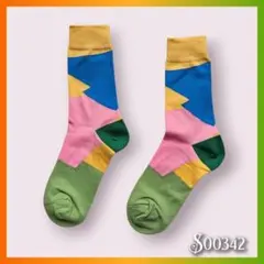 レディース 靴下 ソックス 北欧 カラフル 幾何学柄 ピンク おしゃれ 可愛い