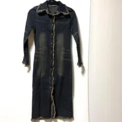 デニムロングジャケット ダークブルー フリンジ付き