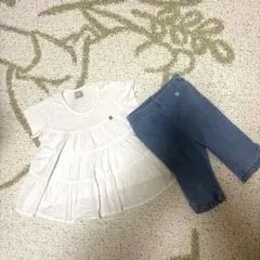 petit main白トップス　ライトブルーボトムス90㎝