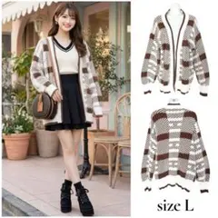 【値下げ交渉◎】【新品未使用品】 【美品】 チェックニットカーディガン ゆったりのサムネイル