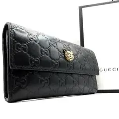 ✨希少✨GUCCI 長財布 リネアキャット グッチシマ GG柄 レザー ブラックのサムネイル