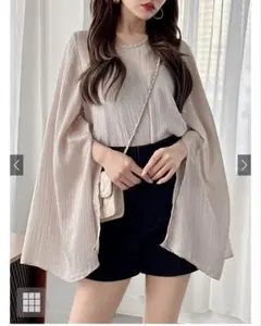 楊柳シフォンフレアスリーブスリットトップス[fo1712