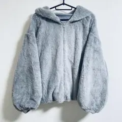 グレー ファーブルゾンジャケット フード付き