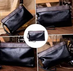 クラッチバッグ ハンドバッグ カジュアルバッグ ブラック×ブラウン