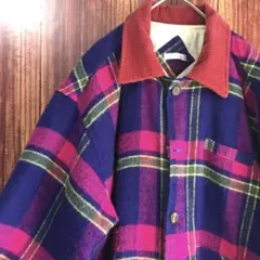 CPOジャケット チェック 紫 ピンク 古着 個性的
