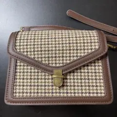 チェック柄ハンドバッグ ブラウン