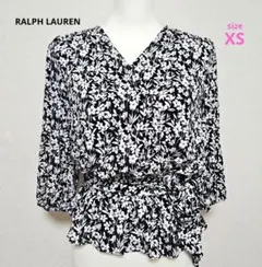 Ralph Lauren 花柄 フリルブラウス XS 黒白