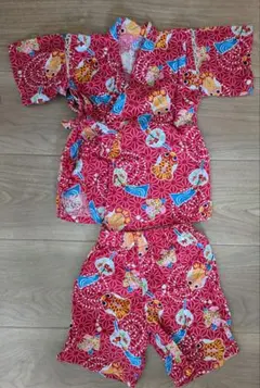 甚平 赤 花柄 魚柄 100cm