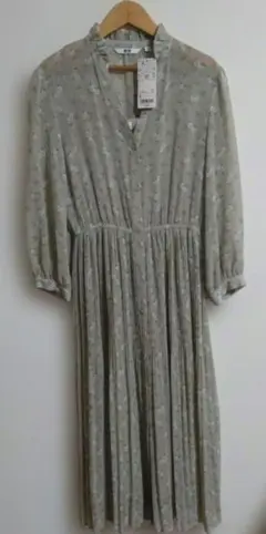 ユニクロJOY PRINT 花柄　シフォンプリーツワンピース S