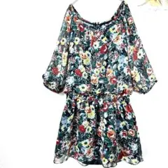 172 ラボラトリーワーク　花柄チュニックワンピース ウエストゴム入り 総柄 M