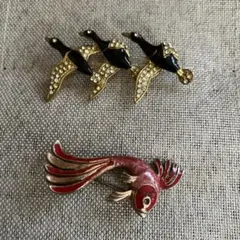 鳥と魚のブローチセット