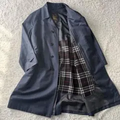美品 BURBERRYネイビー ステンカラーコート ノバチェック ライナー 裏地