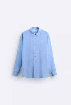 【美品】ZARA ストライプシャツ ブルー Mサイズ シアー