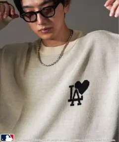 PUBLUX MLB ハートロゴジャガードニット アイボリー/LARGE