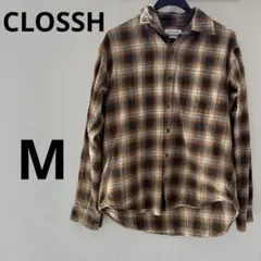 F-2-161 CLOSSH チェック柄 長袖シャツ ブラウン系　M